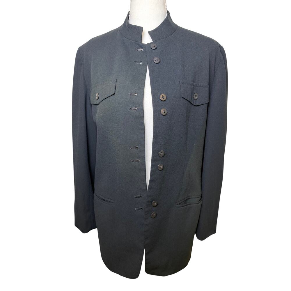 CHAUS Petite Black Military Mandarin Collar Button Front Blazer Jacket